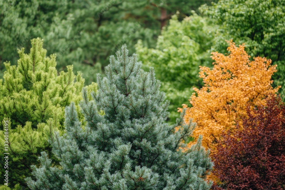 Poster a group of colorful trees stands tall in a dense forest