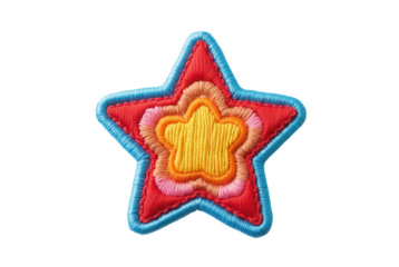 Colorful Embroidered Star Patch in Bright Red and Yellow Shades