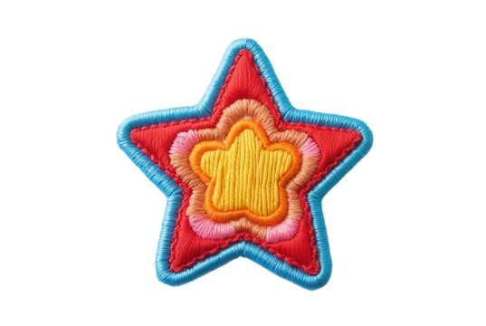 Colorful Embroidered Star Patch in Bright Red and Yellow Shades