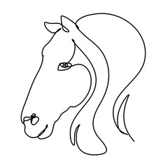 Sophisticated line art illustration featuring horse head characterized by simple continuous lines highlighting its profile in minimalist artistic style.