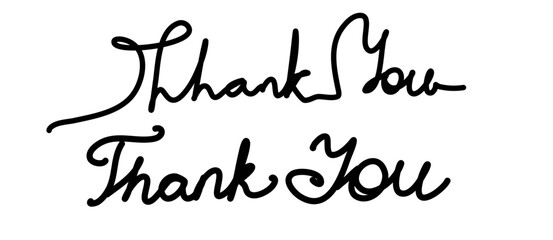 An elegant handwritten thank you message in stylish black script. Perfect for expressing gratitude in a sophisticated manner. Suitable for cards and graphic projects.