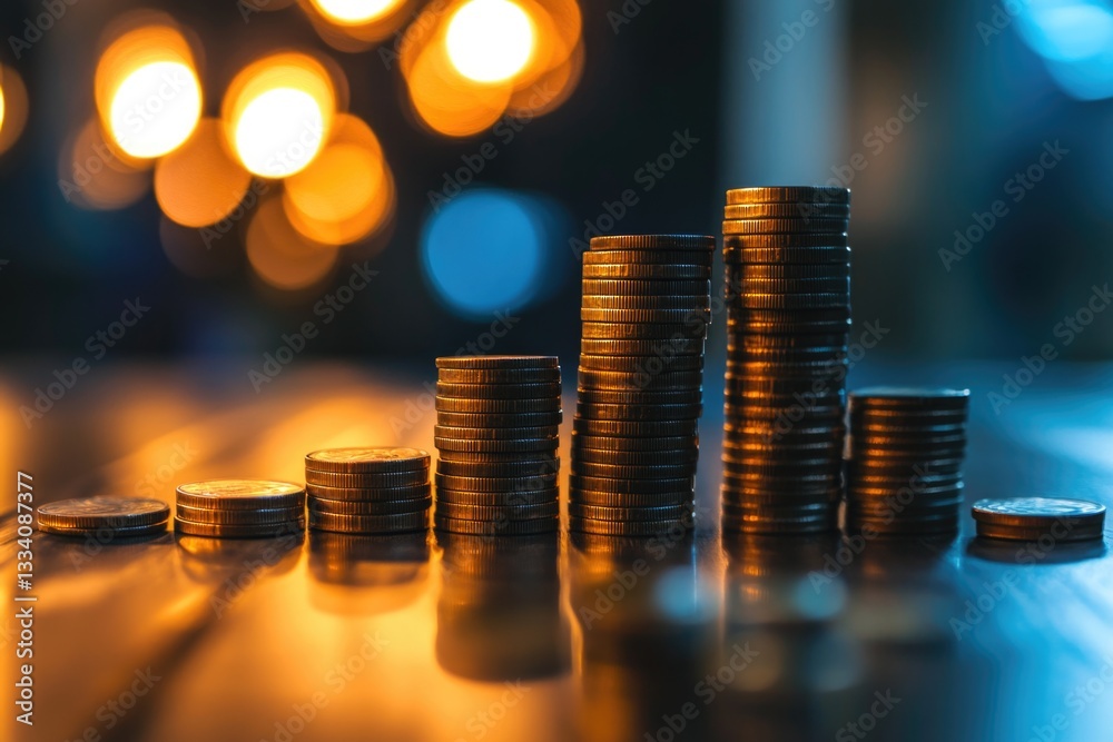 Poster a pile of coins resting on a wooden table, ready for counting or storing