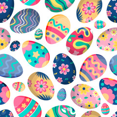 Easter eggs, Easter holiday, Bright Christ's Resurrection, white background, seamless pattern