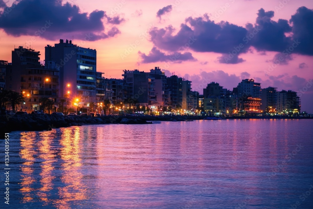 Poster a cityscape image featuring a lake and buildings in the background, perfect for use in urban landsca