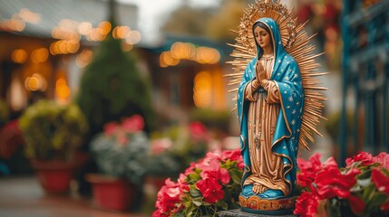 Reverent Statue of Saint Mary of Guadalupe Celebrating the Mexican Holiday on December 14