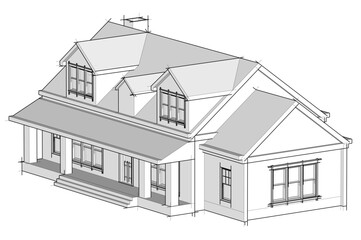 Architectural Sketch of Modern Residential House – Perspective View