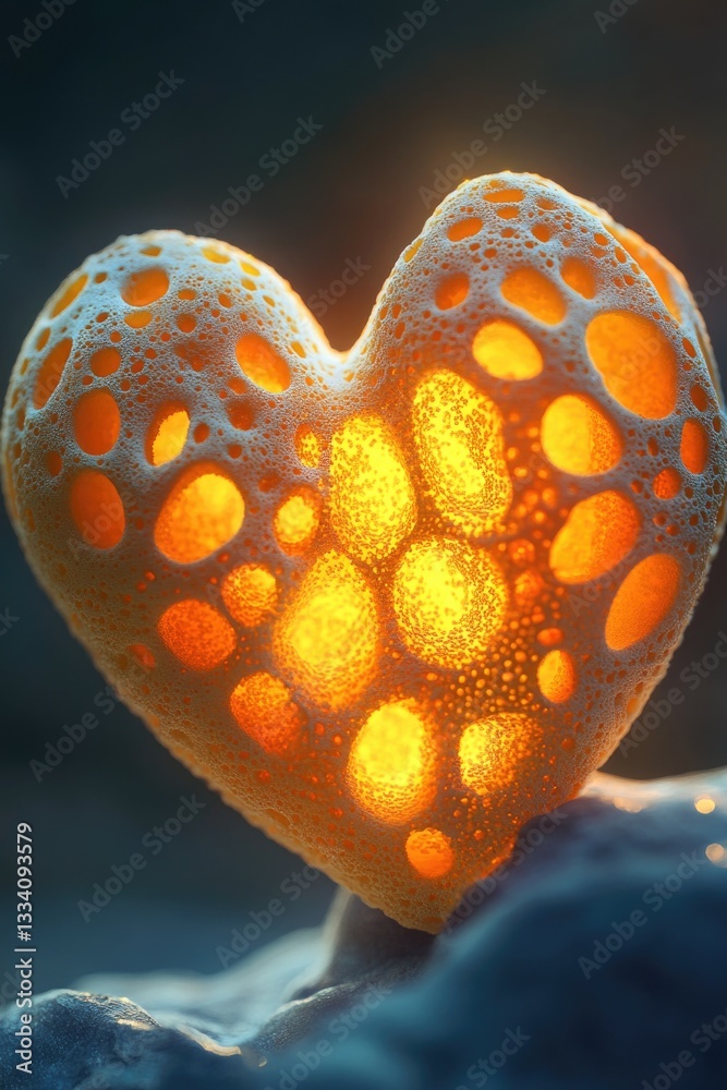 Poster a heart-shaped object perched on top of a rock, perfect for decorative or symbolic use