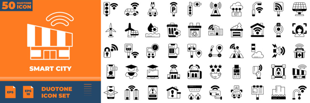 Smart City Duotone Editable Icons set