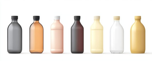 Various Colored Plastic Bottles Against White Background