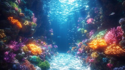 Obraz premium Vibrant Underwater Coral Reef with Colorful Fish Swimming Around. Generative AI