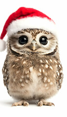 Naklejka premium Adorable baby owl wearing a Santa hat