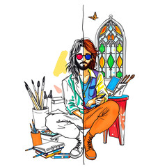 artist painting with brush