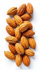 Fototapeta premium A collection of whole almonds isolated on a white background for nutrition concepts, organic, healthy, vegan