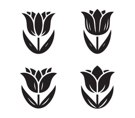 Fototapeta premium Set Black and White Silhouette Tulip Icons