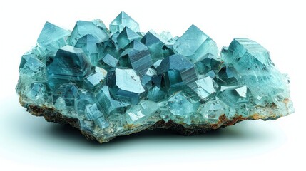 Obraz premium A captivating close-up of a cluster of blue crystals on a white background, showcasing its jagged and geometric formation with captivating clarity.