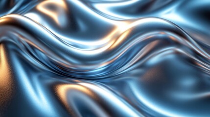 Obraz premium Shiny Blue Metallic Surface with Fluid Motion and Glowing Light Trails. Generative AI