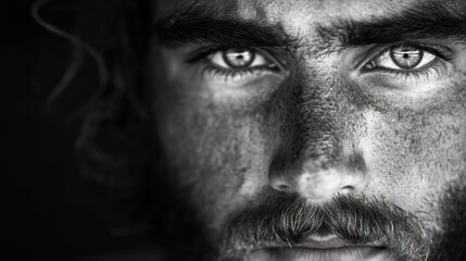 Obraz premium Close up black and white portrait of a human face