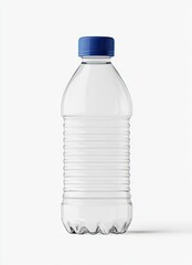 Clear plastic water bottle mockup, studio shot, white background