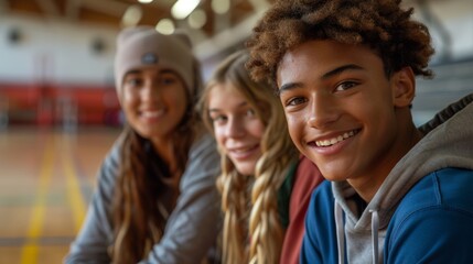 A Cheerful Group of Three Young People Smiling and Posing for a Photo Indoors, Radiating Happiness and Friendship