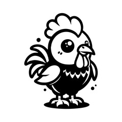 Monochrome Cartoon Rooster Illustration