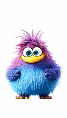 Fototapeta premium Cheerful, fluffy purple and blue creature with big eyes