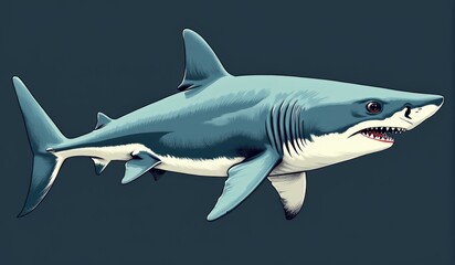Obraz premium Illustration of shark fish, side view. Retro style drawing. Species of fish concept. Supermarket or fish market sales, International Shark Awareness Day