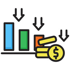 Reduce Cost icon in Flat Color Style With Outline. Simple Vector Design. Simple Vector Flat Icon