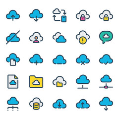 Obraz premium Filled color outline icons set for Cloud computing.