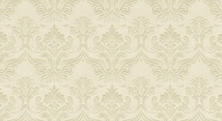 Elegant Beige Damask Wallpaper with Classic Floral Motifs