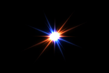 Magic light explodes, a flash of stars and rays. Vector illustration