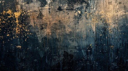 Obraz premium Striking black wall bursts with golden splatters. A bold contrast creates a dynamic, textured surface