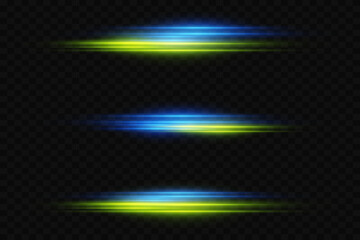 Set of neon effects of speed lines and light.