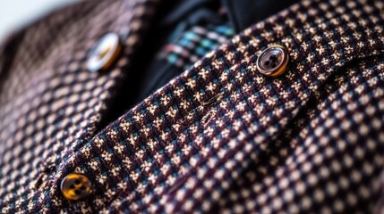 Close-up of Vintage Fabric and Buttons on Tailored Suit Jacket