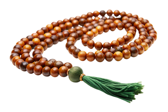 Natural stone tasbih prayer beads with a tassel on Transparent Background for spiritual purposes, meditation, and mindfulness