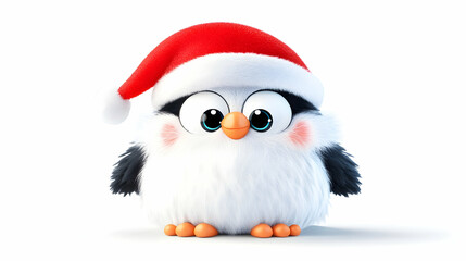 Cute fluffy penguin wearing Santa hat