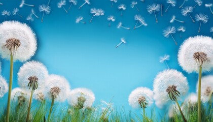 dandelions in the blue background