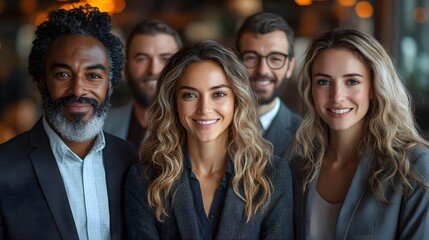 Fototapeta premium Diverse business team standing together with confidence in modern office environment