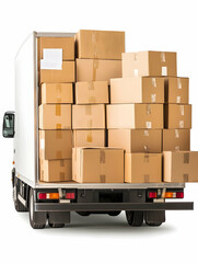 Full delivery truck loaded with cardboard boxes