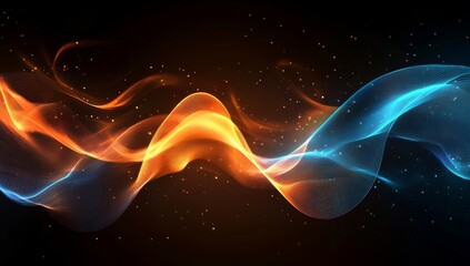 Abstract dynamic waves of orange and blue light