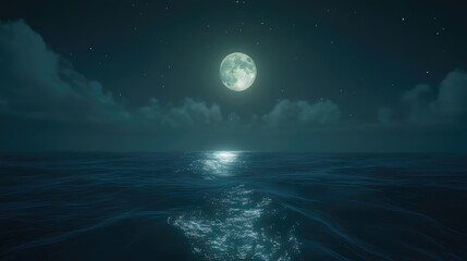 Ocean Moonlight Serenade: A Nighttime Seascape Under the Full Moon's Glow