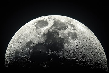 Naklejka premium The illuminated surface of the gray and cratered lunar sphere