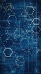 Obraz premium Abstract hexagon blueprint with vintage typography elements, techmeetsretro concept