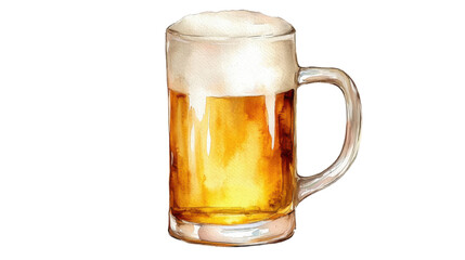 A Frosty Mug of Beer with Golden Bubbles Isolated on a White Background