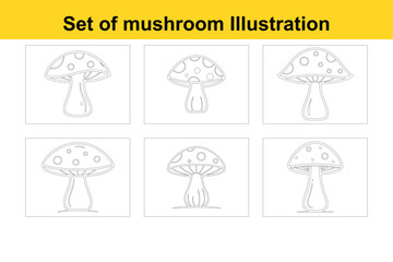 Set of mushroom illustration in black and white style