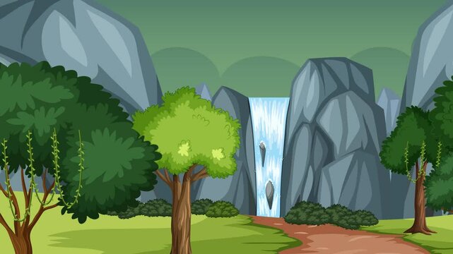 Secluded Waterfall Vista Parallax Zoom Out - Peaceful Nature Animation
