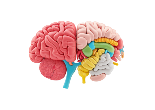 Human brain anatomy model on transparent background. Concept for medical, science, and education.