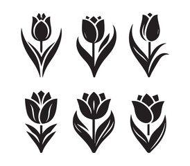 Fototapeta premium Set Black and White Silhouette Tulip Icons
