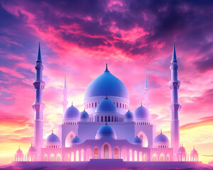 Fototapeta premium Majestic mosque at vibrant sunset