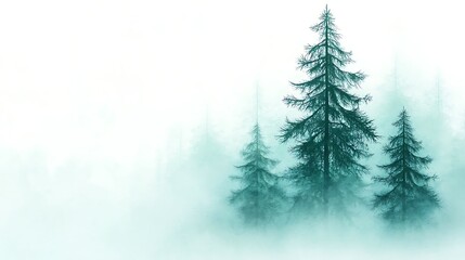 Fototapeta premium Misty evergreen forest scene nature's eco beauty tranquil environment atmospheric viewpoint