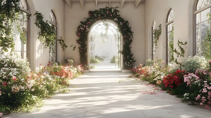 wedding background with wall flowers generative AI